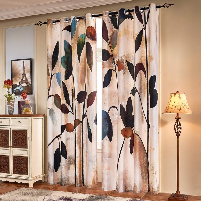 SUBRTEX Light Flitering Curtains 52Wx95L, Room Darkening Vibrant Floral Drapes, 50% Blackout, Semi Sheer Boho Farmhouse Curtains for Living Room, Brown - Image 1